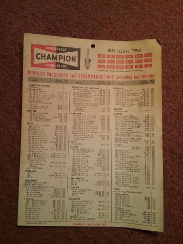 1972 Champion Spark plug Part Catalog Hanger ( 1 page) 070716557