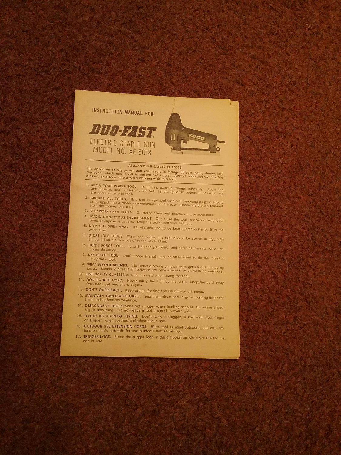 DuoFast Electric Staple Gun Manual XE5018 070716630