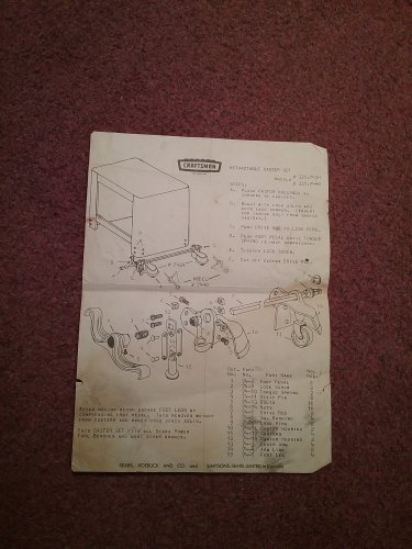 Single Page Exploded View Craftsman Caster Set Model 335.7434  070716632