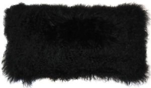 Pillow Decor - Genuine Mongolian Tibetan Lambs Wool Black Rectangular Pillow