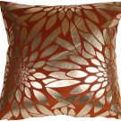 Pillow Decor - Metallic Floral Burnt Orange Square Throw Pillow