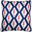 Pillow Decor - Sea Island Navy and Red Argyle Seahorse Throw Pillow 20x20