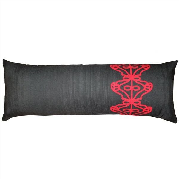 Pillow Decor - Charcoal Scroll Outdoor Throw Pillow 12x35 (PD2-0110-01-98)