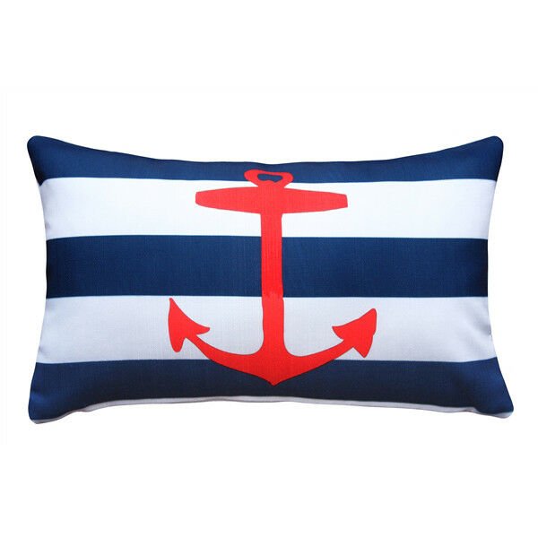 Red Anchor Nautical Throw Pillow 12X20 (PD2-0020-01-92)