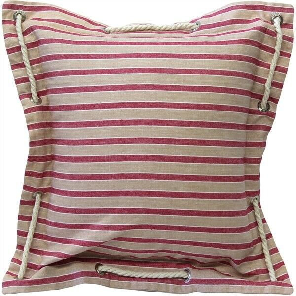 Pillow Decor - Nautical Stripes Pink Cotton Throw Pillow 16x16 (FA1-0015-03-16)
