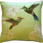 Hummingbirds Green French Tapestry Throw Pillow, Complete with Pillow Insert