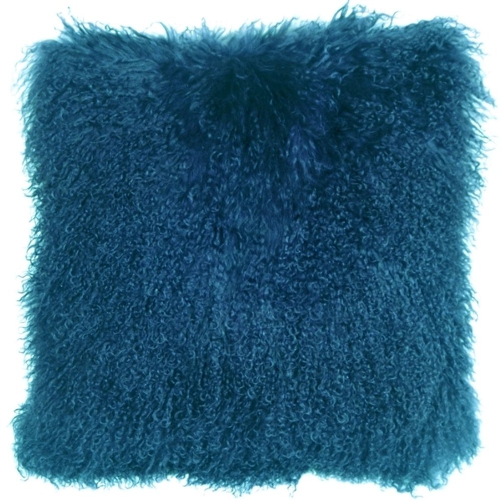 Mongolian Sheepskin Teal Throw Pillow, Complete with Pillow Insert