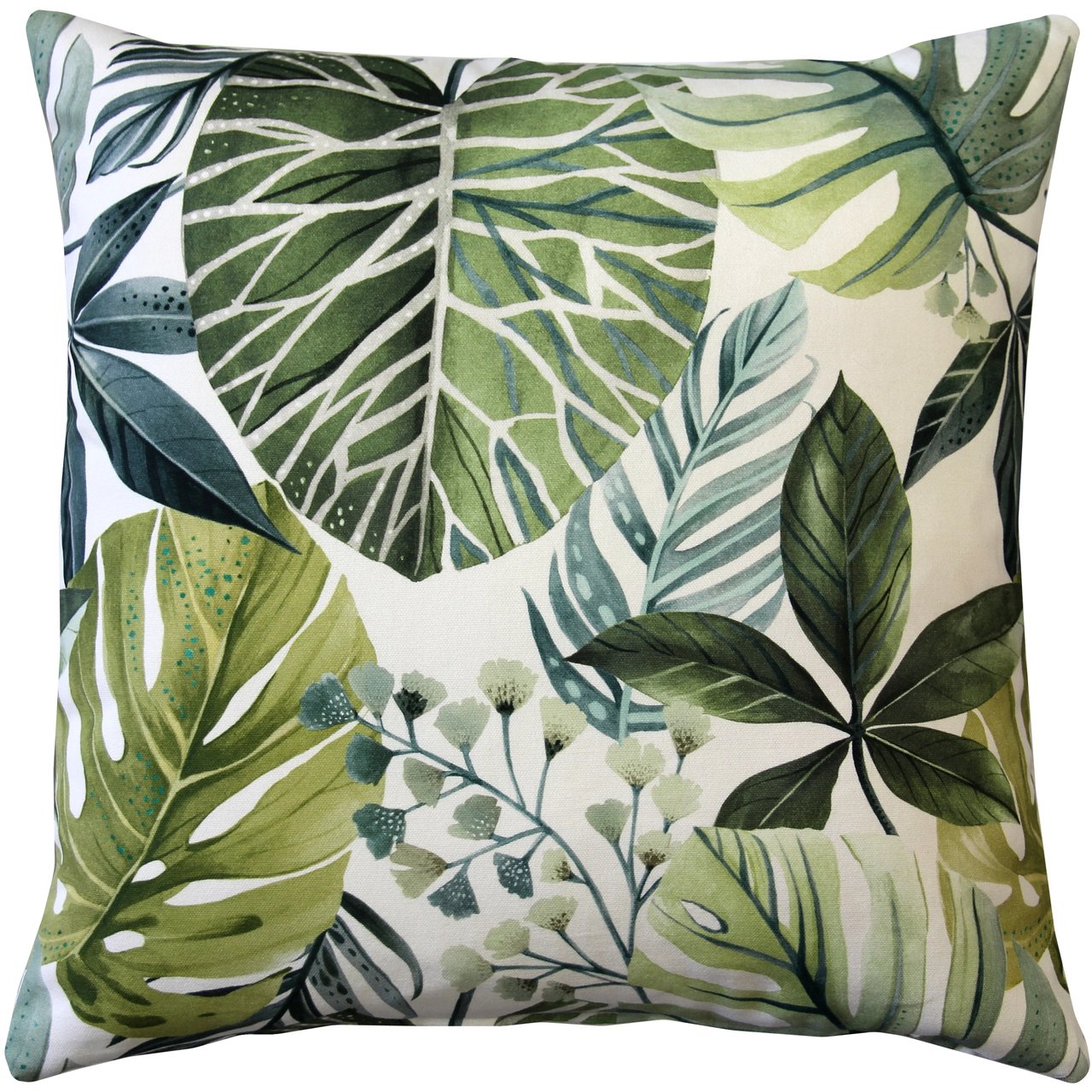Thai Garden Green Leaf Throw Pillow 20x20, Complete with Pillow Insert