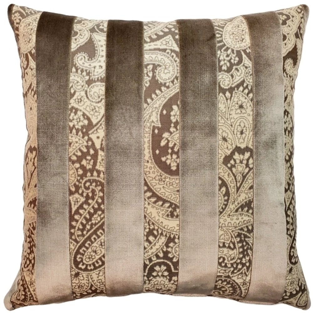 Robert Owl Stripe Velvet Pillow 22x22, Complete with Pillow Insert