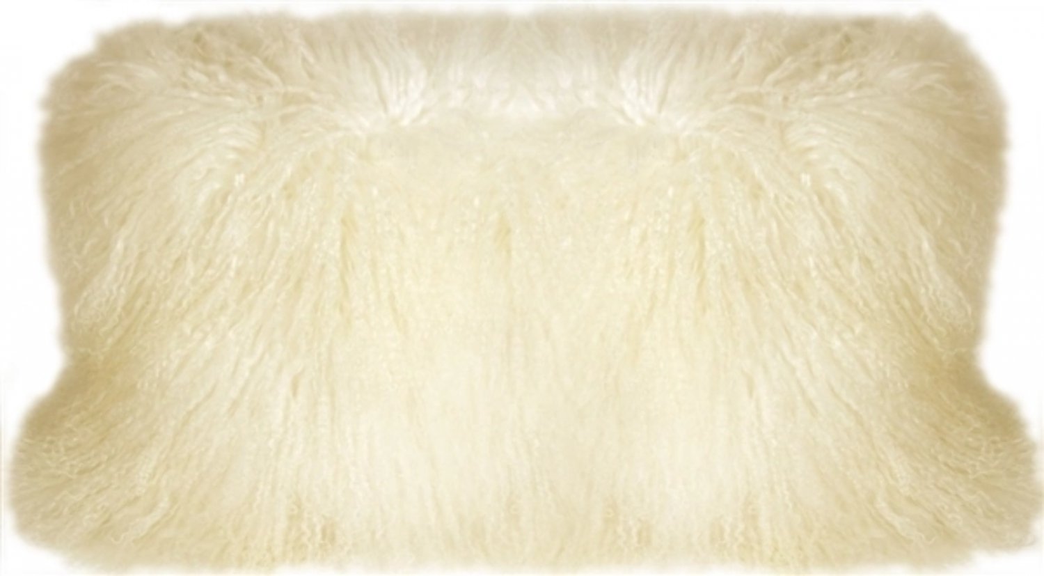 Mongolian Sheepskin Natural White Rectangular Pillow, Complete with Pillow Inser