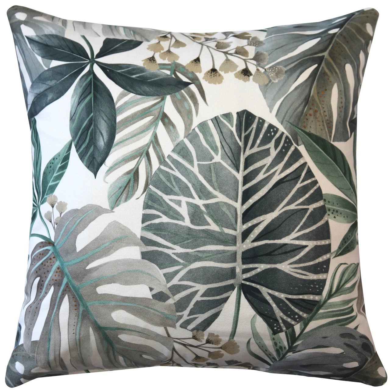 Thai Garden Gray Leaf Throw Pillow 20x20, Complete with Pillow Insert