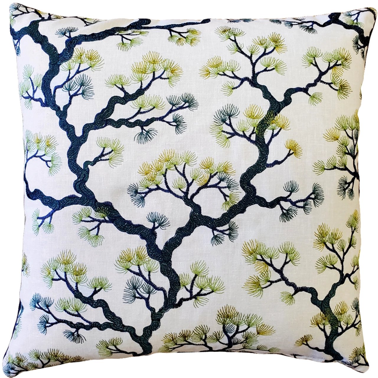 Bonsai Pine Teal Green Throw Pillow 19x19, Complete with Pillow Insert