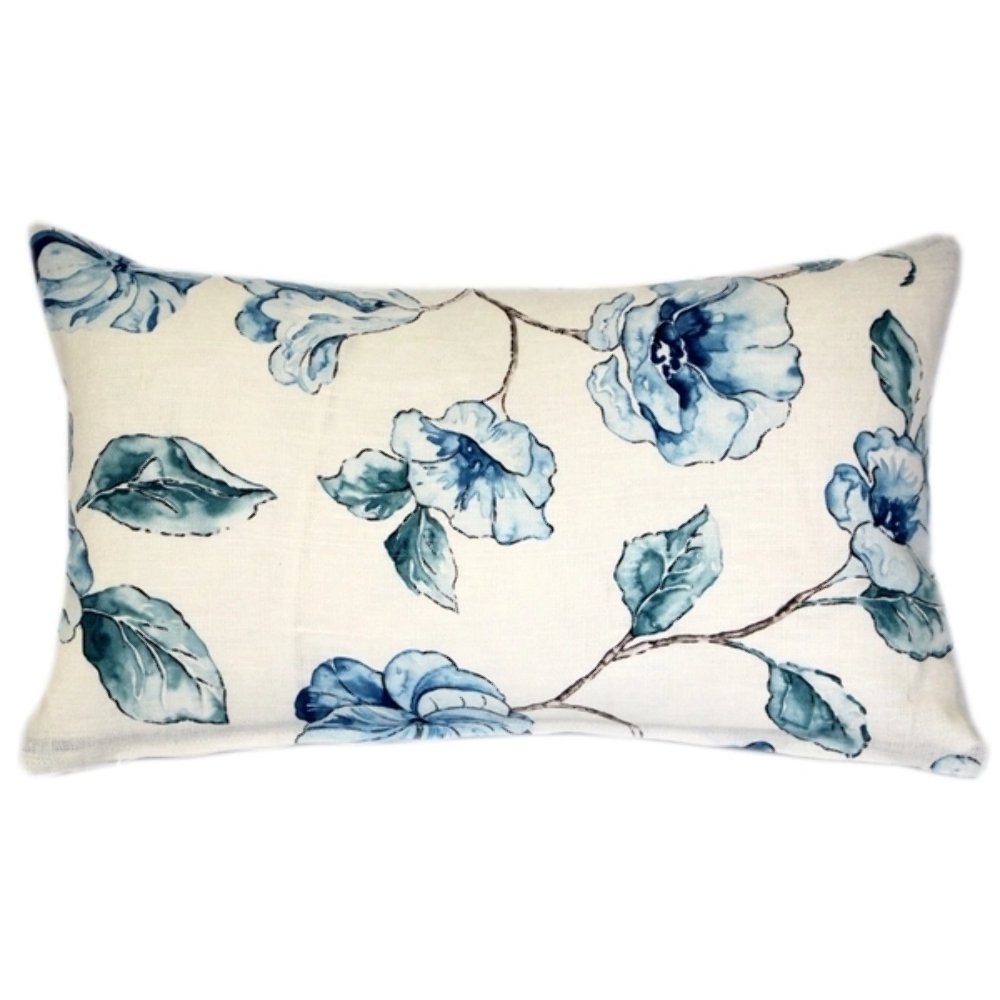 Blue Lily Linen Throw Pillow 12x20, Complete with Pillow Insert