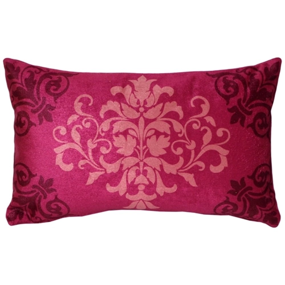Velvet Damask Rose Throw Pillow 11x18, Complete with Pillow Insert