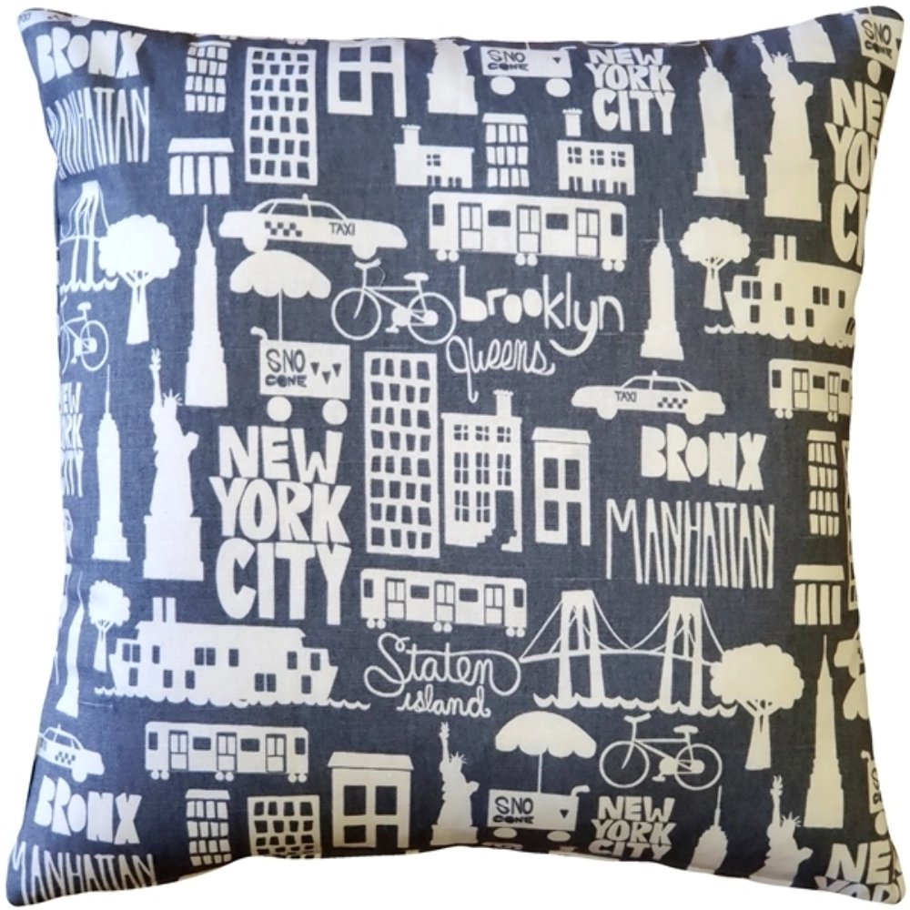 New York City Cotton Print Throw Pillow 17x17, Complete with Pillow Insert