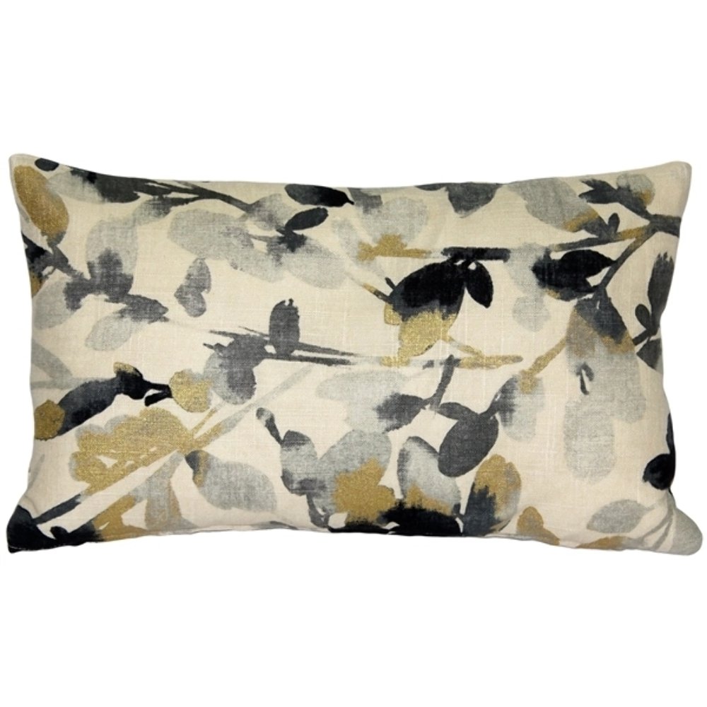 Linen Leaf Graphite Gray Throw Pillow 12x20, Complete with Pillow Insert
