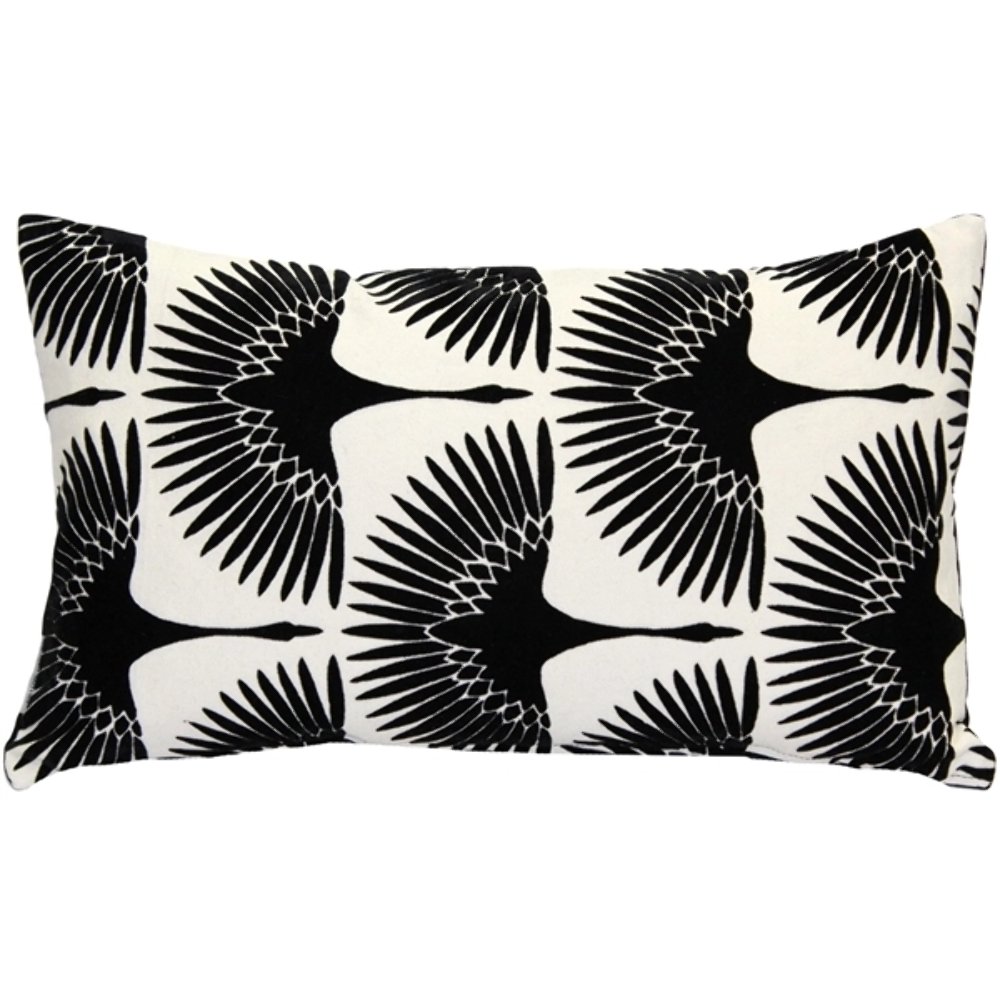 Winter Flock Black and White Throw Pillow 12x20, Complete with Pillow Insert
