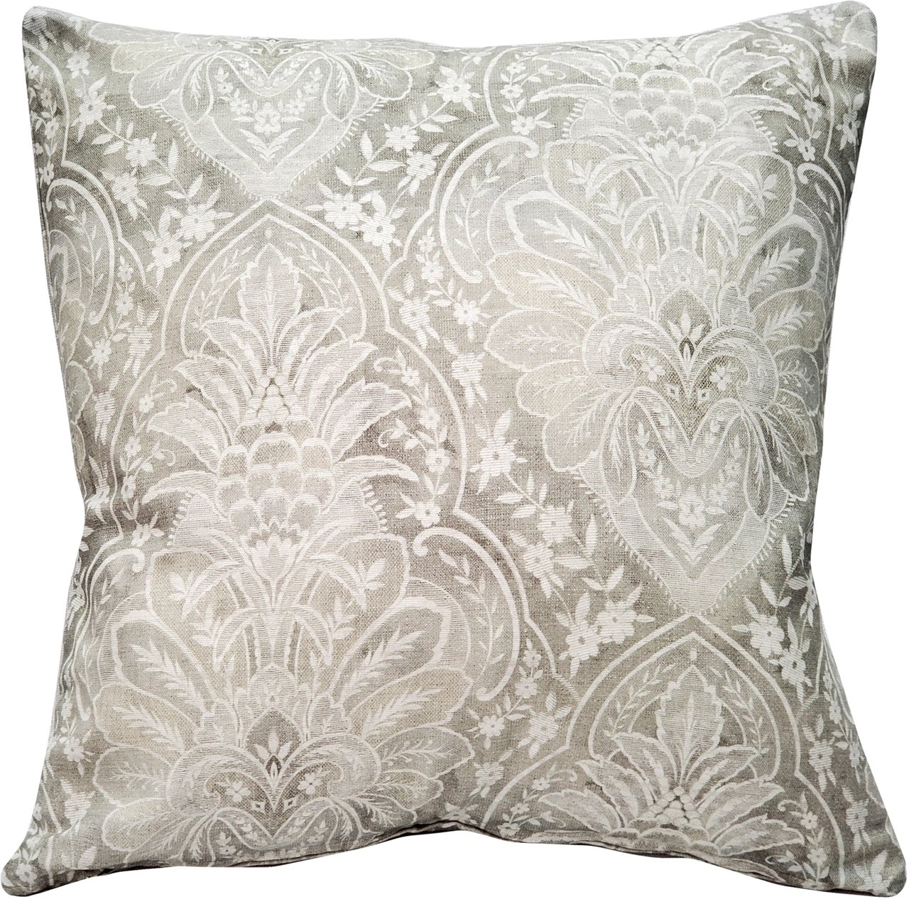 Leone Damask Cloud Gray Throw Pillow 21x21, Complete with Pillow Insert