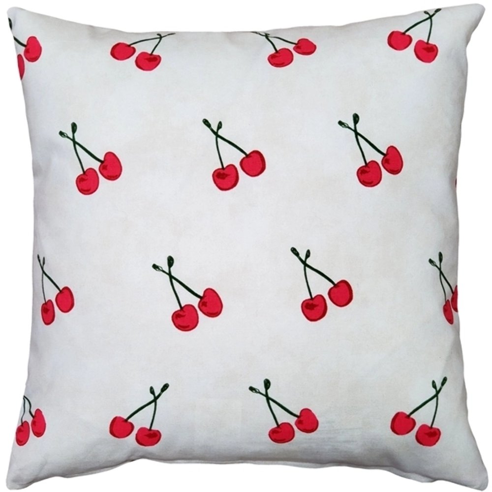 Cherry Rain Cotton Print Throw Pillow 17x17, Complete with Pillow Insert