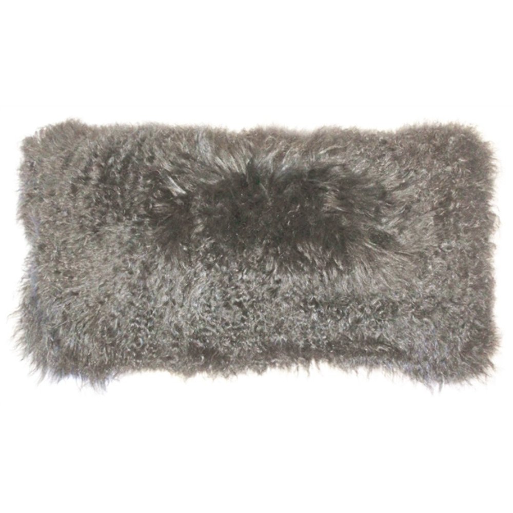 Mongolian Sheepskin Gray Rectangular Pillow, Complete with Pillow Insert