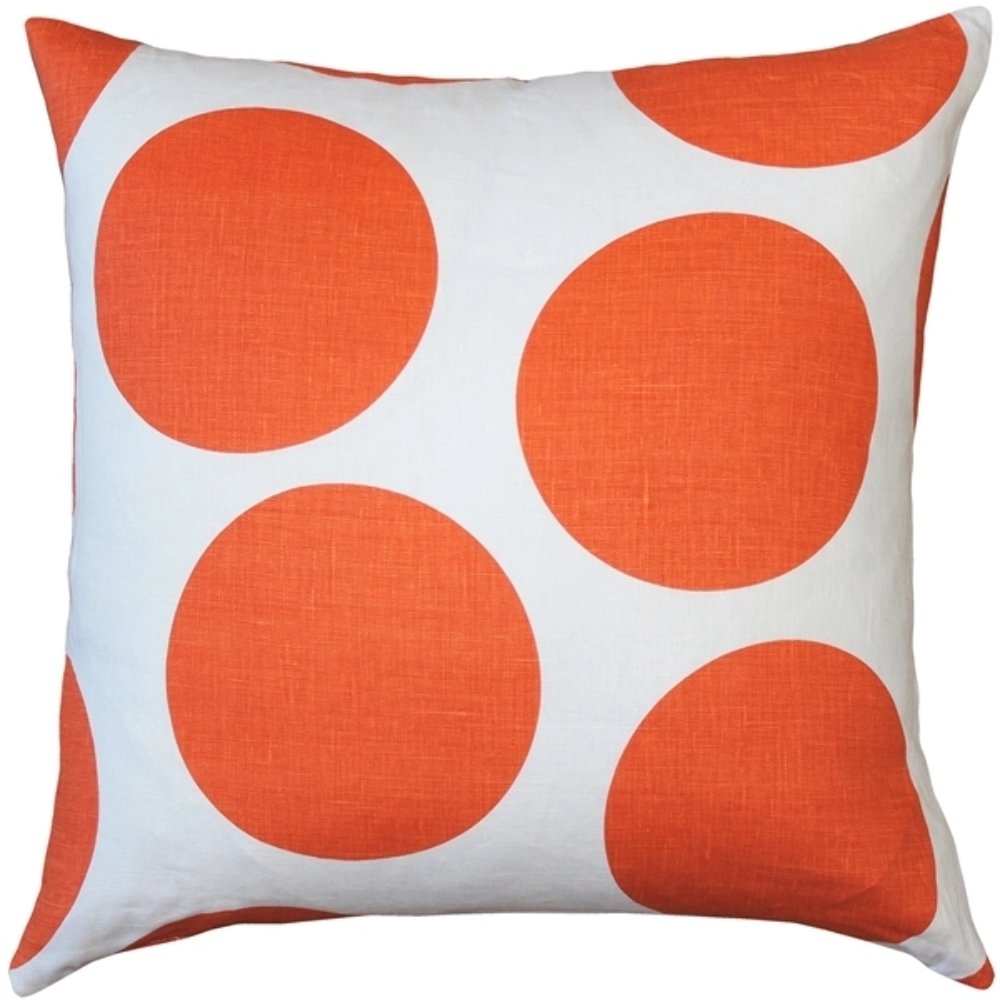 Tuscany Linen Orange Circles Throw Pillow 22x22, Complete with Pillow Insert