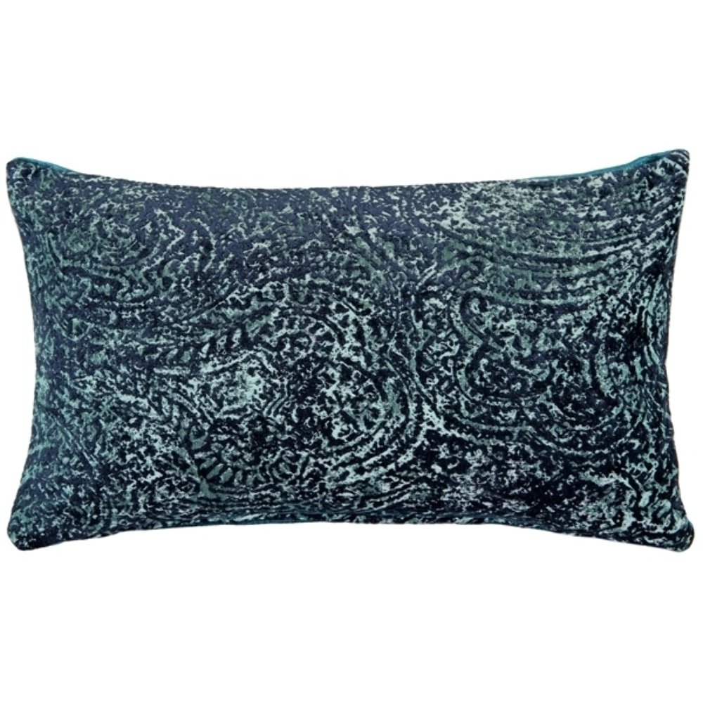 Visconti Teal Blue Chenille Throw Pillow 12x20, Complete with Pillow Insert