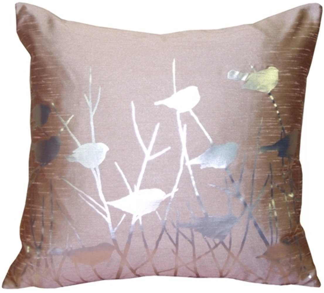 Metallic Birds Faded Rose Throw Pillow, Complete with Pillow Insert