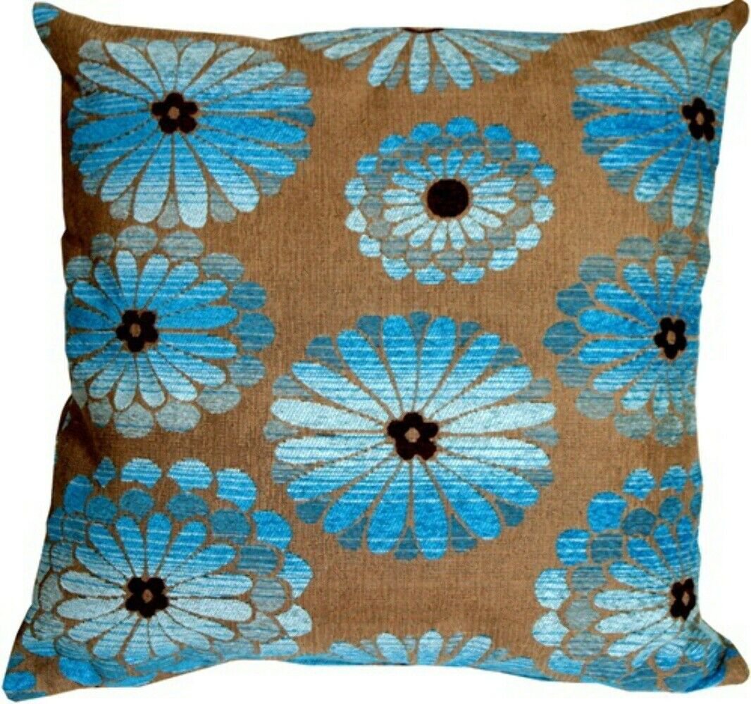 Shasta Blue Floral Throw Pillow, Complete with Pillow Insert