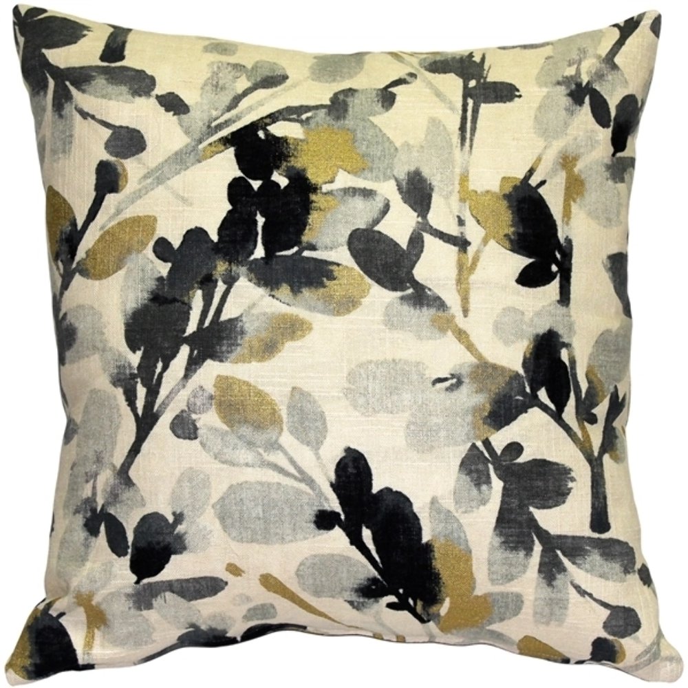 Linen Leaf Graphite Gray Throw Pillow 20x20, Complete with Pillow Insert