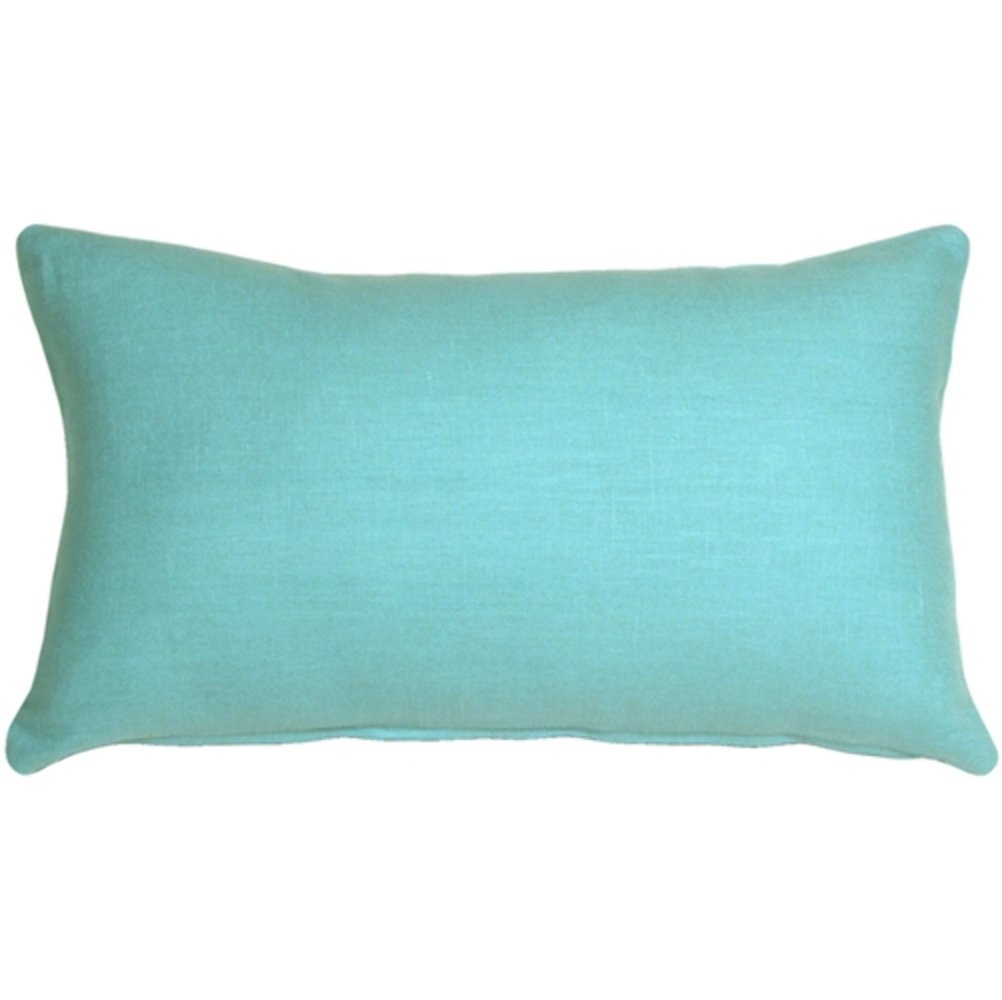 Tuscany Linen Turquoise Throw Pillow 12x19, Complete with Pillow Insert
