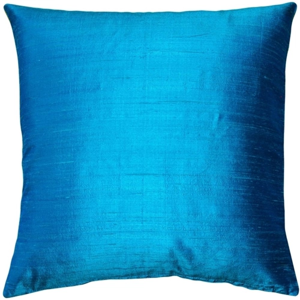 Sankara Peacock Blue Silk Throw Pillow 20x20, Complete with Pillow Insert
