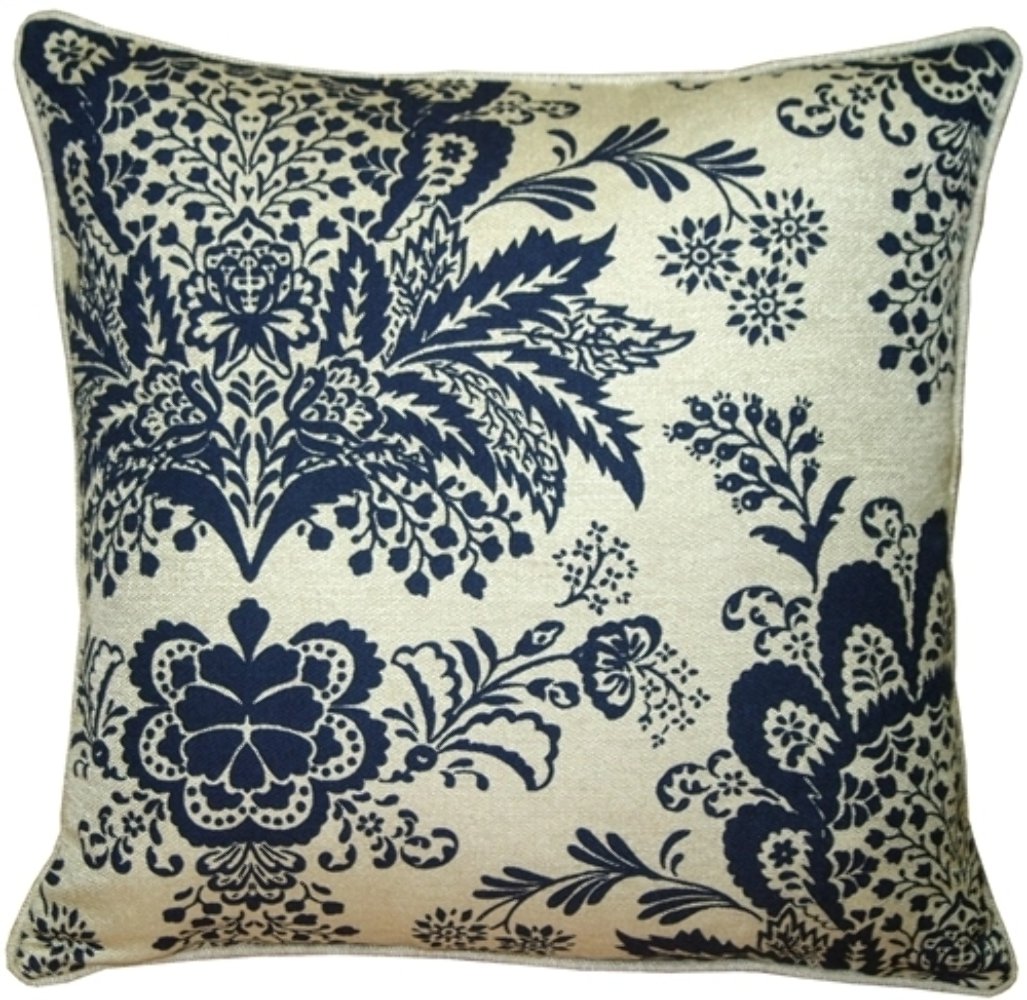 Rustic Floral Blue 20x20 Throw Pillow, Complete with Pillow Insert