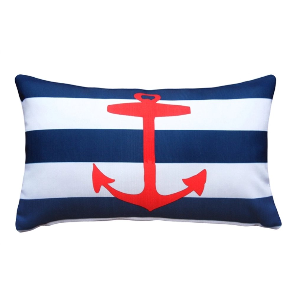 Red Anchor Nautical Throw Pillow 12x19, Complete with Pillow Insert