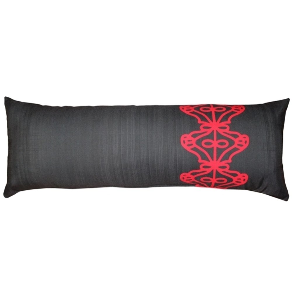 Charcoal Scroll Outdoor Throw Pillow 12x35, Complete with Pillow Insert