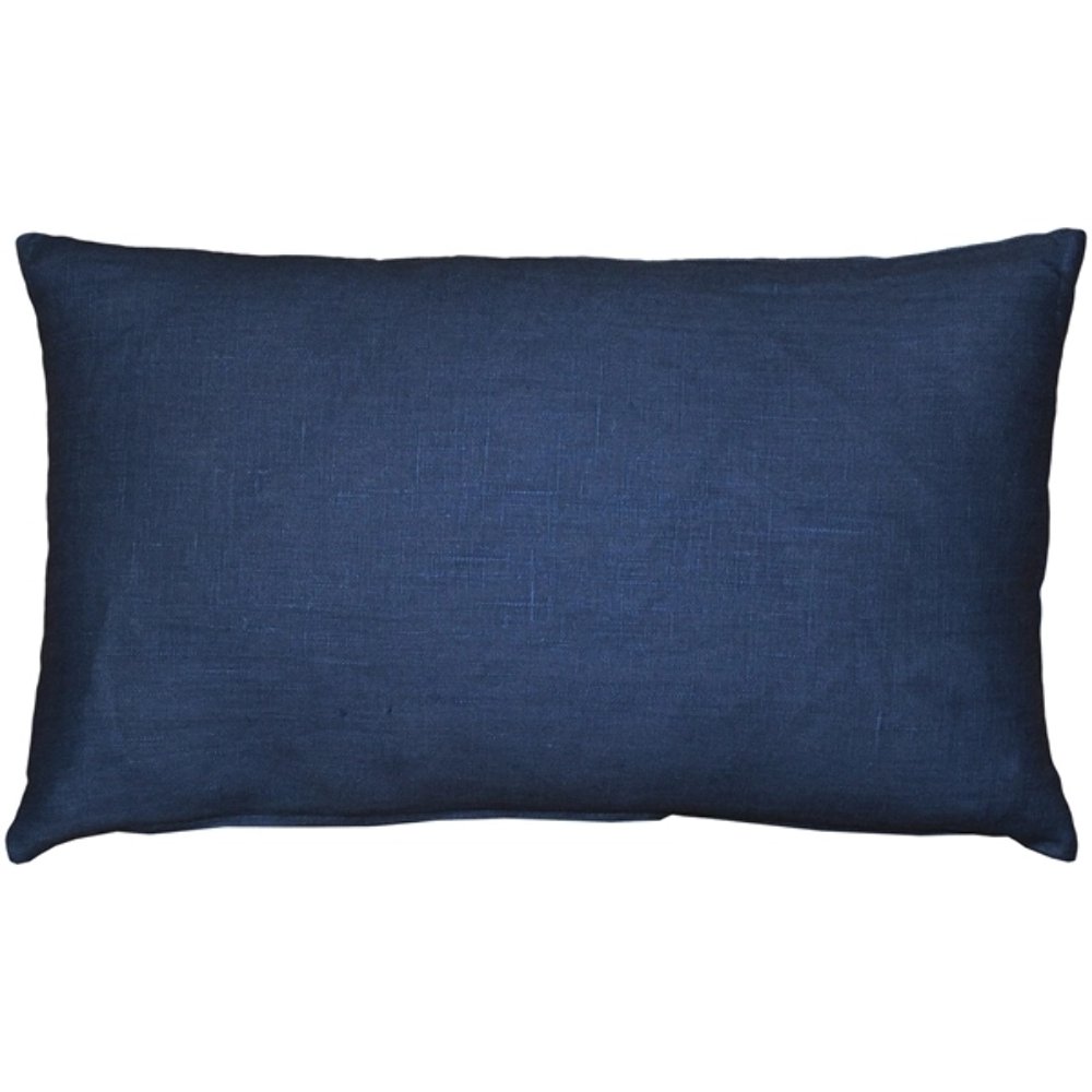 Tuscany Linen Indigo Blue Throw Pillow 12x19, Complete with Pillow Insert