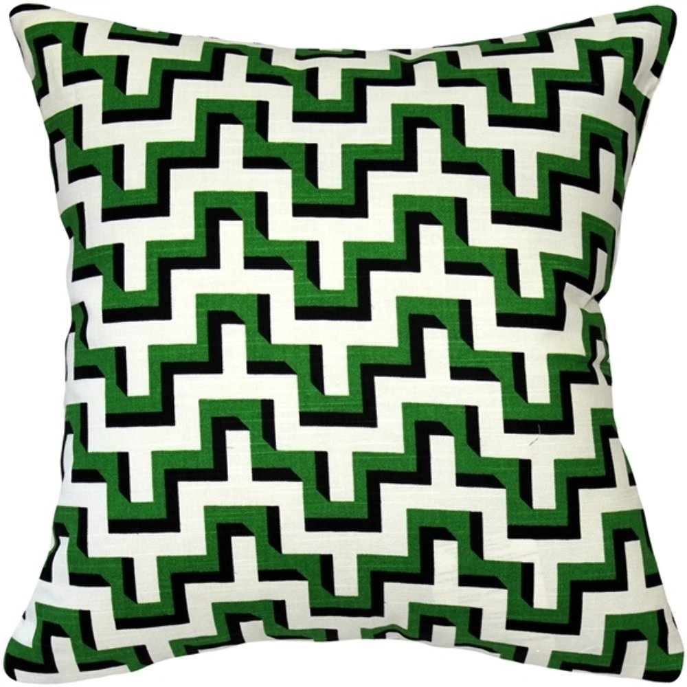 Emerald Black Zig Zag Throw Pillow 16x16, Complete with Pillow Insert