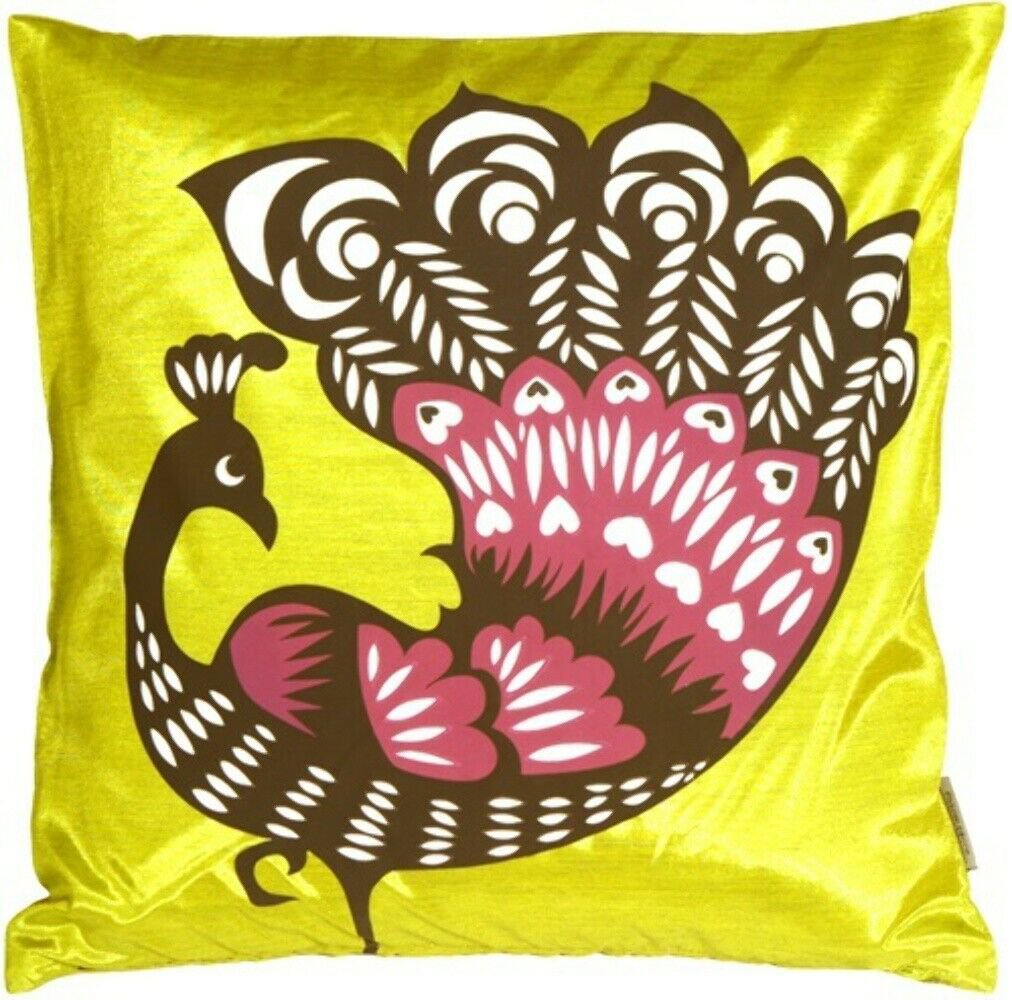 Proud Peacock Chartreuse Green Throw Pillow, Complete with Pillow Insert