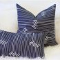 Tuscany Linen Shockwave Blue Throw Pillow 12x19, Complete with Pillow Insert