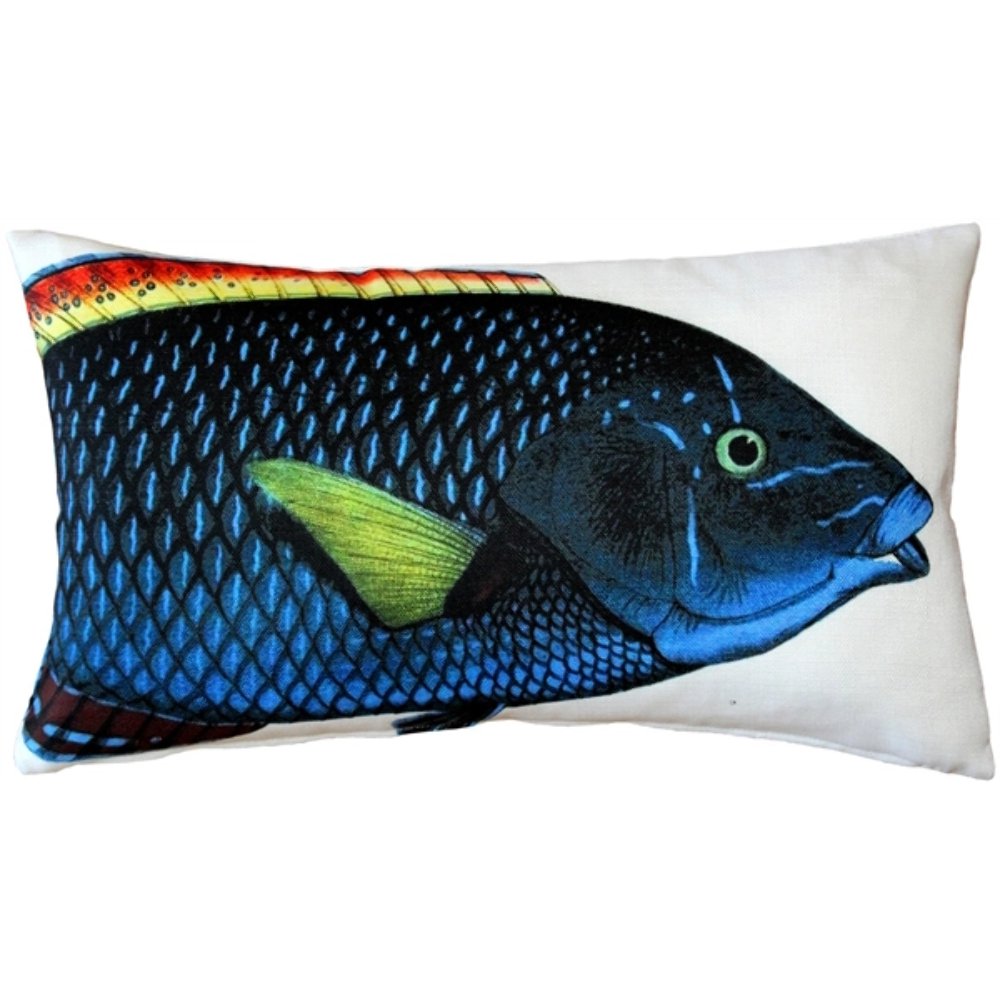 Blue Wrasse Fish Pillow 12x19, Complete with Pillow Insert