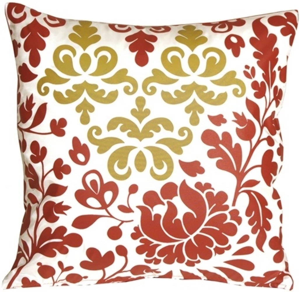 Bohemian Damask Red, White and Ocher Throw Pillow, Complete with Pillow Insert