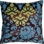 Bohemian Damask Brown, Blue and Olive Throw Pillow, Complete with Pillow Insert