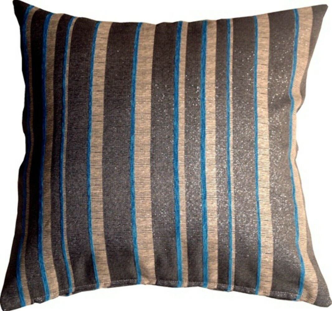Glitter Stripes 20x20 Blue and Gray Throw Pillow, Complete with Pillow Insert