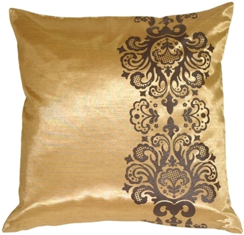 Gold with Brown Baroque Scroll Throw Pillow, Complete with Pillow Insert