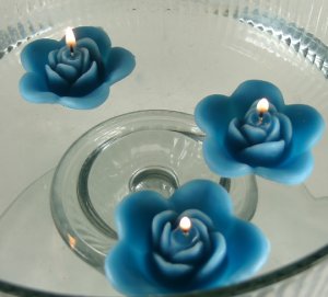 12 Teal Floating Rose Wedding Party Candles candle