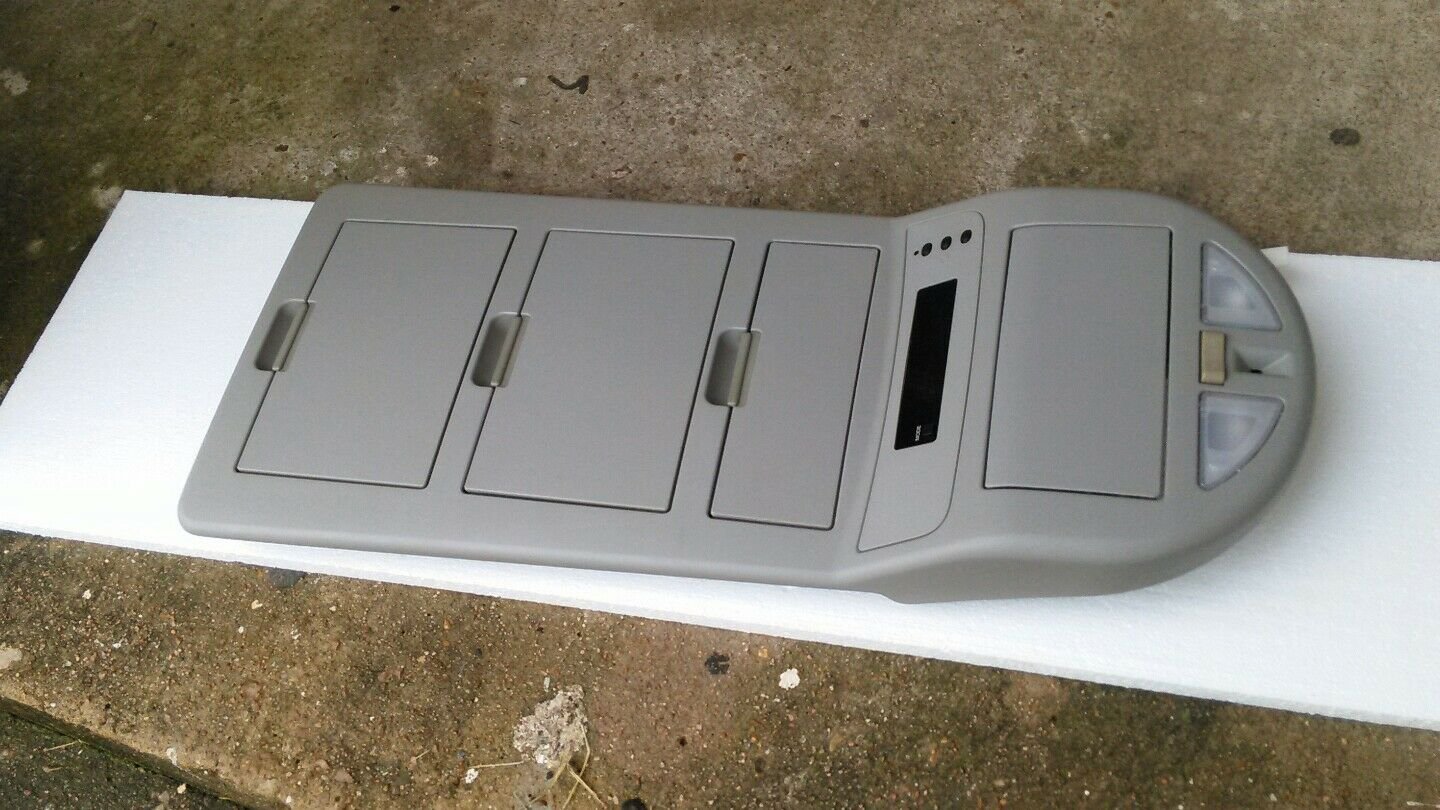 NISSAN TITAN ARMADA FRONT ROOF OVERHEAD CONSOLE STORAGE COMPARTMENT GREY