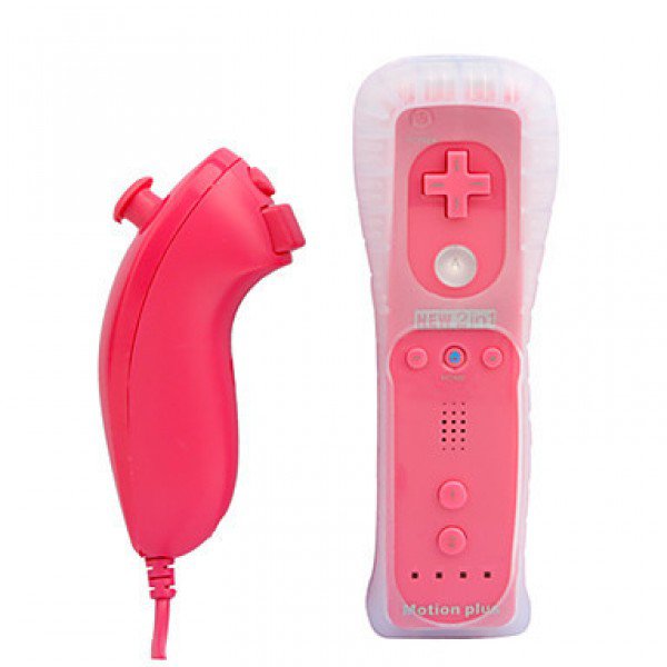 MotionPlus Remote Controller and Nunchuk + Case for Wii/Wii U Pink
