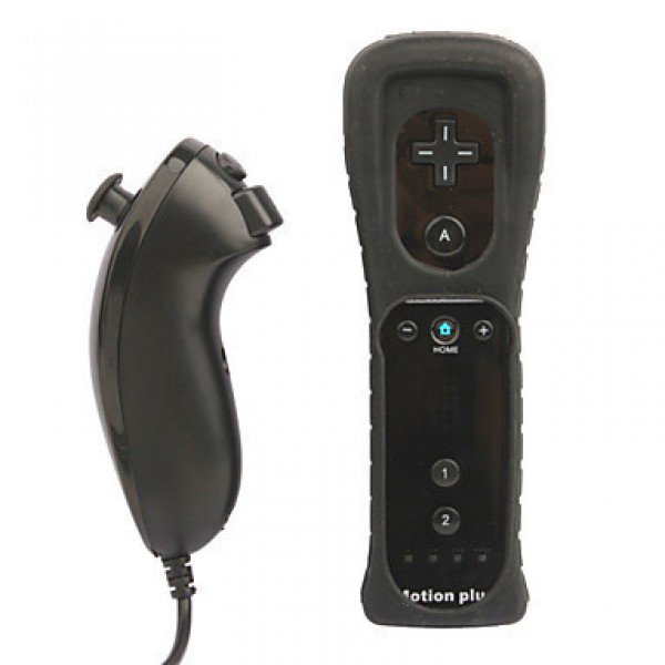 MotionPlus Remote Controller and Nunchuk + Case for Wii/Wii U Black
