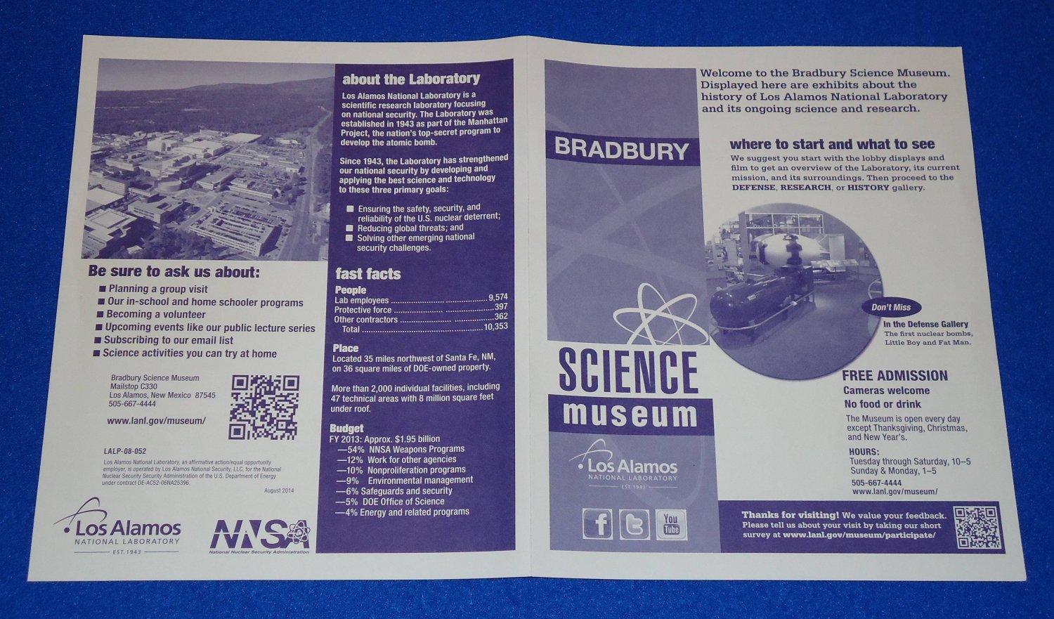 BRAND NEW BRADBURY SCIENCE MUSEUM BROCHURE LOS ALAMOS NATIONAL LABORATORY