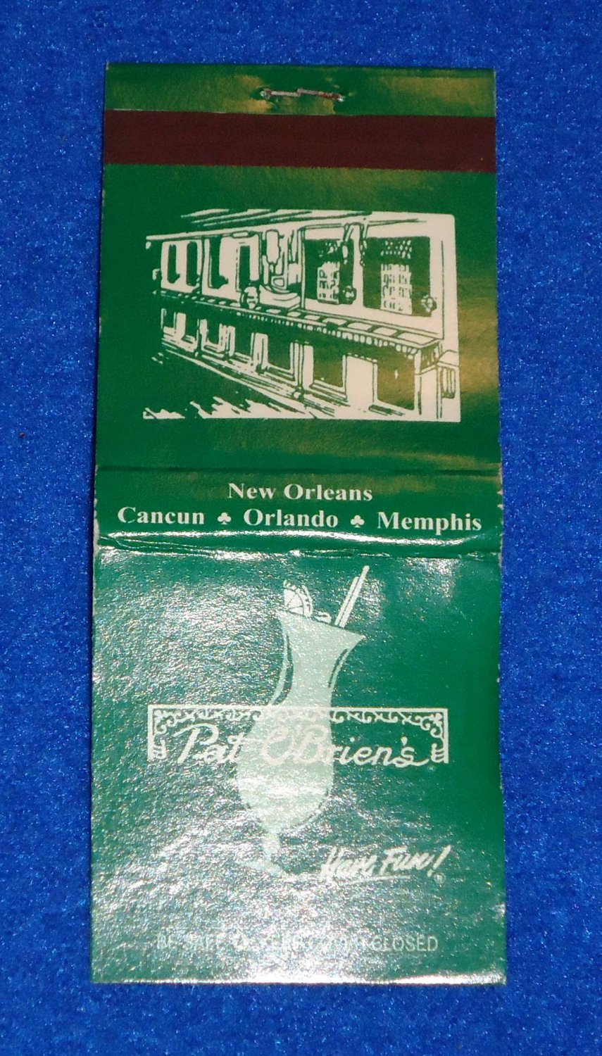 VINTAGE PAT O'BRIEN'S BAR MATCHBOOK NEW ORLEANS LOUISIANA HURRICANE ...