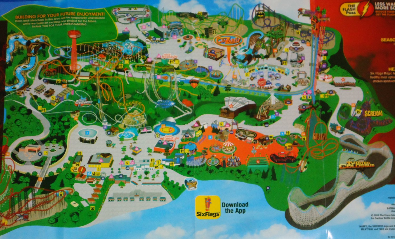 BRAND NEW OUTSTANDING 2018 SIX FLAGS MAGIC MOUNTAIN PARK MAP AND GUIDE